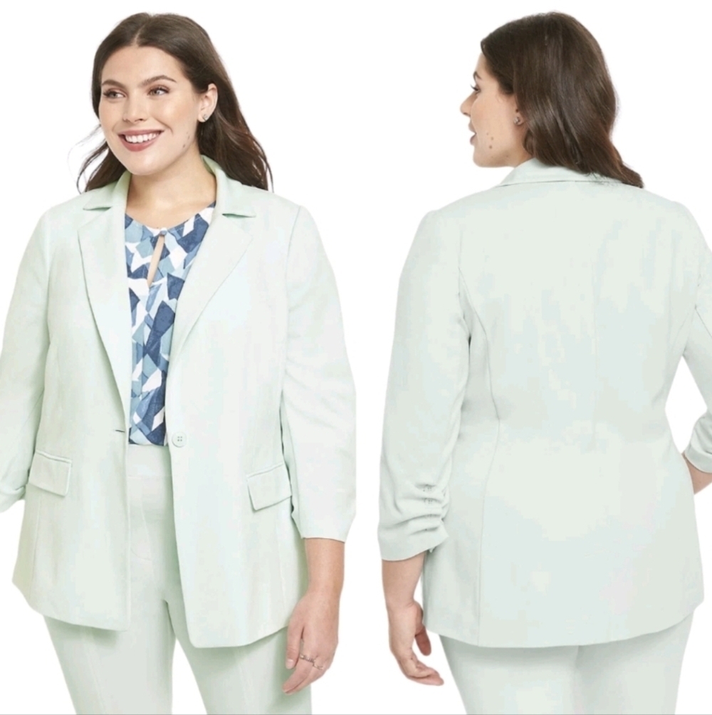 Lane Bryant The Perfect Drape One Button Blazer Size 28 Lightweight Spring Mint